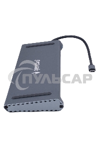 Док-станция Type-C Gembird UHB-D6, 12в1: 2xUSB3.1, USB2.0, RJ45, Type-C PD87W, Jack 3.5, SD/TF, 2xHDMI, VGA, Type-C, кабель 23см, алюминий