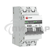 Выключатель автоматический модульный 2п D 63А 4.5кА ВА 47-63 PROxima EKF mcb4763-2-63D-pro