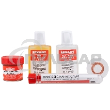 Набор для пайки Rexant К1 универсальный (припой, флюс ПК, флюс СКФ, канифоль, оплетка)