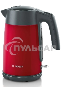 Чайник электрический Bosch TWK7L464, 1.7л, 2400 Вт., нерж.сталь, покрытая эмалью, красный,шкала уровня воды