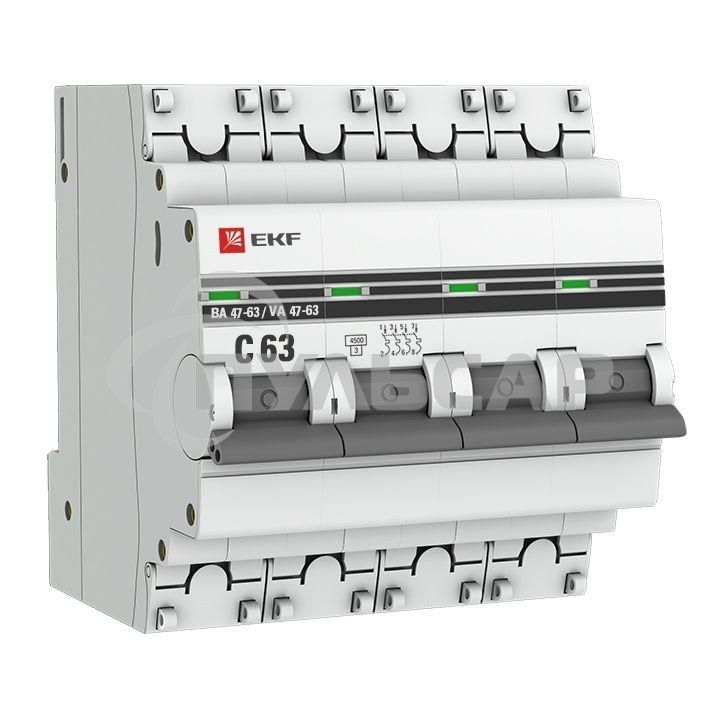Выключатель автоматический модульный 4п C 63А 4.5кА ВА 47-63 PROxima EKF mcb4763-4-63C-pro