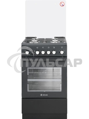 Плита Газовая De Luxe 5040.40г (кр) ЧР-015 черный (стеклянная крышка) реш.чугун