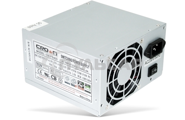 Блок питания CROWN CM-PS400W (20+4in, 80мм FAN, SATA*2, PATA(big Molex)*4, FDD*1, 4+4pin, Lines 1x12V OEM)