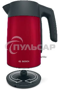 Чайник электрический Bosch TWK7L464, 1.7л, 2400 Вт., нерж.сталь, покрытая эмалью, красный,шкала уровня воды