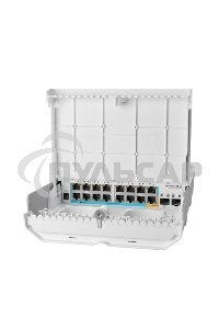 Коммутатор MikroTik netPower 15FR with 800MHz CPU, 256MB RAM, 16 x 10/100Mbps Ethernet ports (15 with Reverse POE-in, 1 with PoE-OUT), 2 x SFP, RouterOS L5 or SwitchOS (dual boot), outdoor enclosure, mounting ki