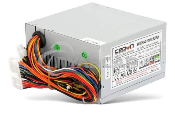 Блок питания CROWN CM-PS400W (20+4in, 80мм FAN, SATA*2, PATA(big Molex)*4, FDD*1, 4+4pin, Lines 1x12V OEM)