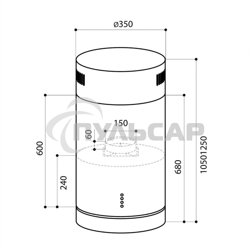 Вытяжка каминная LEX TUBO ISOLA 350 нержавеющая сталь управление: кнопочное (1 мотор)