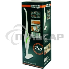 Пылесос вертикальный Mystery MVC-1118 белый/зеленый, питание от аккумулятора, 300 Вт, уборка сухая, пылесборник 0.5 л, работа от АКБ max 30 мин