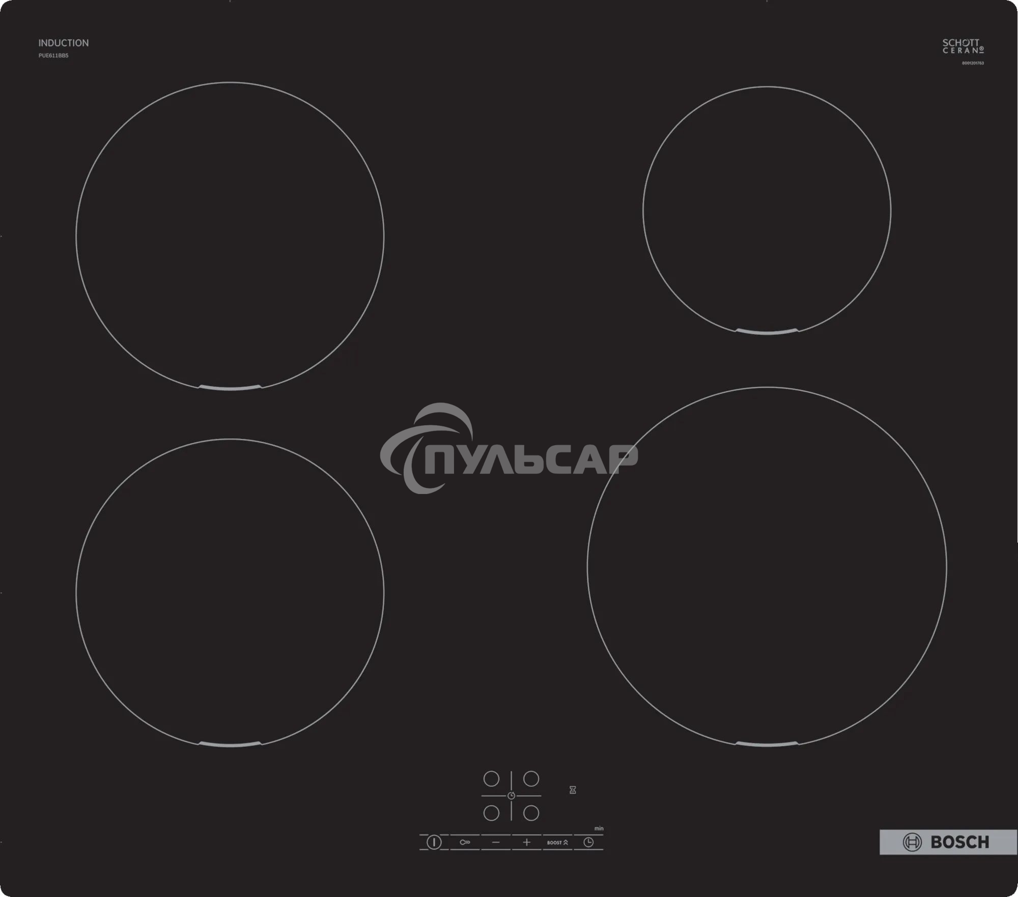 Индукционная варочная панель Bosch Serie 4 PUE611BB5E, индукционные, независимая, черный