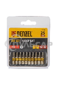 Набор бит PH2х25, сталь S2, шестигранный профиль, 10 шт. Denzel
