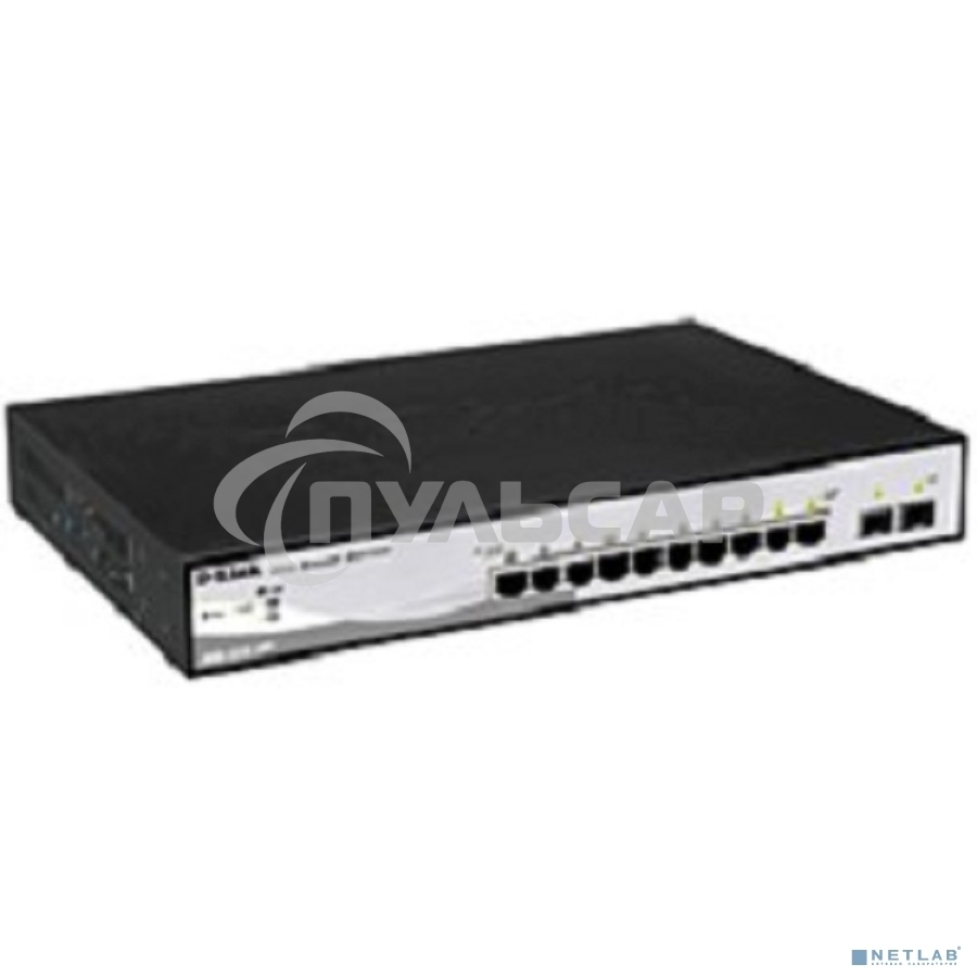 Коммутатор управляемый D-Link DGS-1210-10P/ME 2 уровня с 8 портами 10/100/1000Base-T с поддержкой PoE и 2 портами 1000Base-X SFP