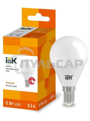 Лампа светодиодная ECO G45 5Вт шар 3000К тепл. бел. E14 450лм 230-240В ИЭК LLE-G45-5-230-30-E14