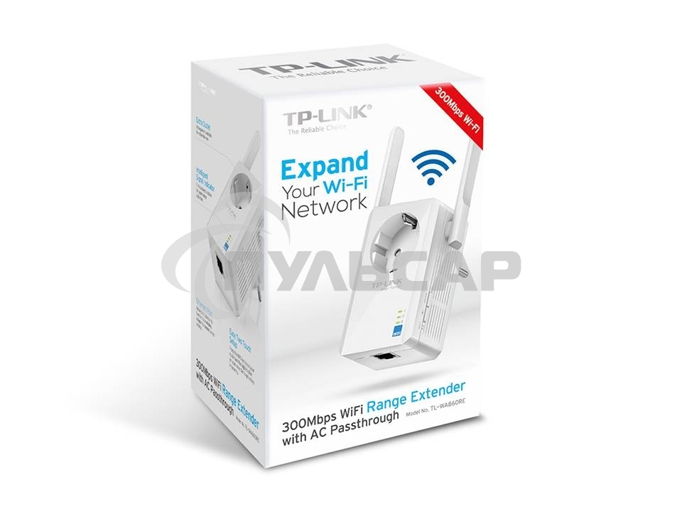 Сетевой адаптер TP-Link SOHO TL-WA860RE 300Mbps Wireless N Wall Plugged Range Extender with AC Passthrough, QCA(Atheros), 2T2R, 2.4GHz, 802.11b/g/n, 1 10/100Mbps LAN port, Range Extender button, Range Extender mode, suppo поставляется без кабеля RJ-45