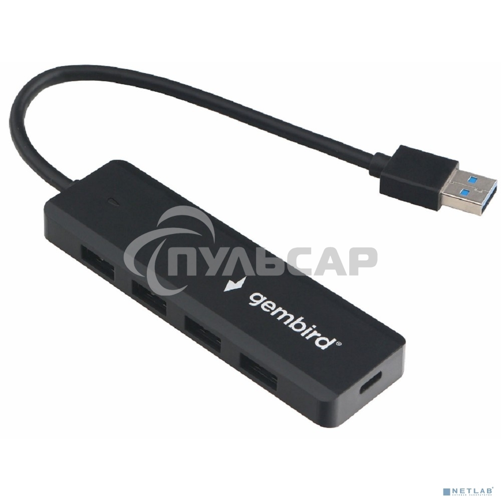 Концентратор USB 3.0 Gembird UHB-C414, 4 порта, кабель 19см, с доп питанием (Type-C)