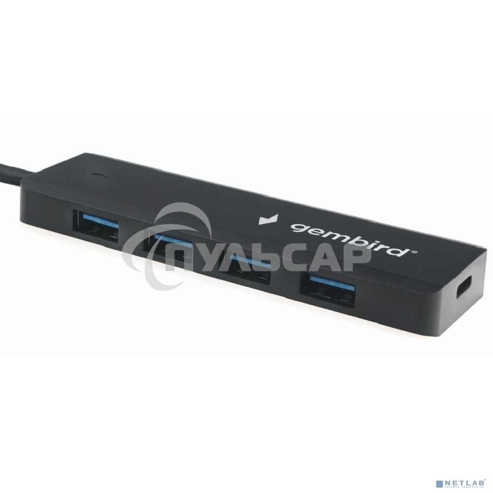 Концентратор USB 3.0 Gembird UHB-C414, 4 порта, кабель 19см, с доп питанием (Type-C)