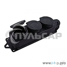 Розетка трехместная с защит. крышками каучуковая 230В 2P+PE 16A IP44 EKF PROxima
