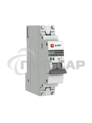 Выключатель автоматический модульный 1п B 6А 4.5кА ВА 47-63 PROxima EKF mcb4763-1-06B-pro
