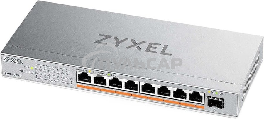 Коммутатор Zyxel XMG-108HP-EU0101F (L2) 8x2.5Gbит/с 1SFP+ 8PoE++ 100W неуправляемый