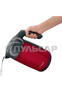Чайник электрический Bosch TWK7L464, 1.7л, 2400 Вт., нерж.сталь, покрытая эмалью, красный,шкала уровня воды