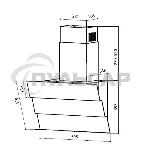 Вытяжка каминная LEX Rio G 600 черная, 59.5 см, 700 куб. м/ч, 44 дБ