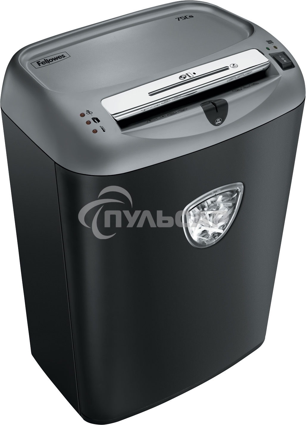 Шредер Fellowes Powershred 75Cs FS-46750 (FS-4675001/FS-4675002) авт., 3.9х50мм, 12лст., 27лтр., уничтожает: скобы, карты, скрепки, CD, селектор кол-ва листов
