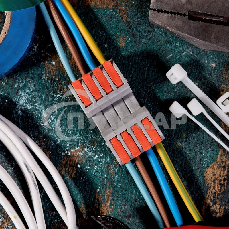 Клемма СМК 222-424R проходная разъемная 4 полюса серая 0,2-2,5/4мм² (20 шт/уп) Rexant