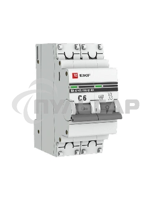 Выключатель автоматический модульный 2п C 6А 4.5кА ВА 47-63 PROxima EKF mcb4763-2-06C-pro