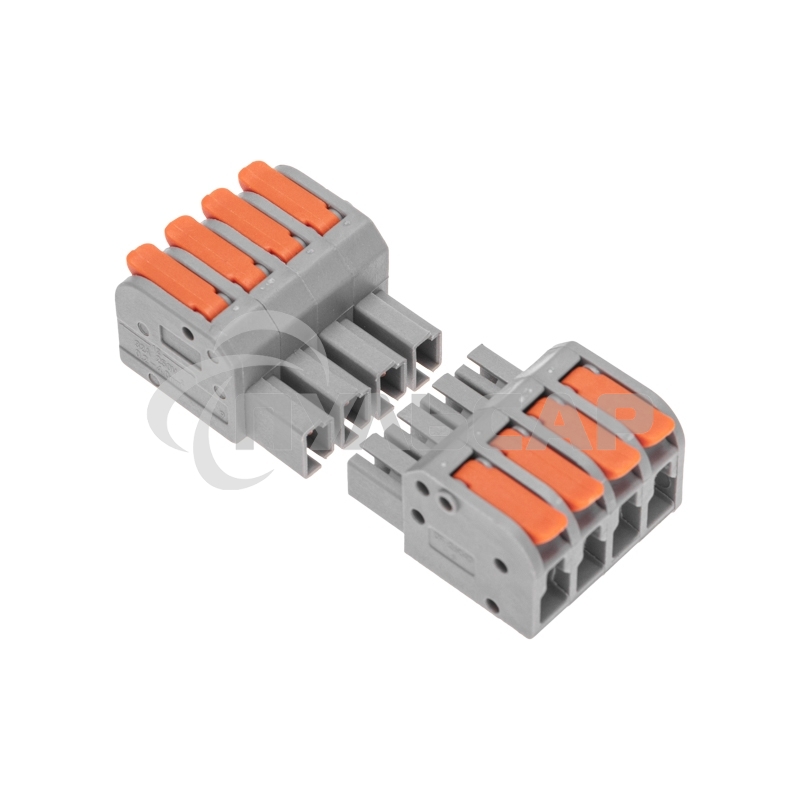 Клемма СМК 222-424R проходная разъемная 4 полюса серая 0,2-2,5/4мм² (20 шт/уп) Rexant