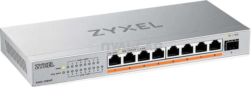 Коммутатор Zyxel XMG-108HP-EU0101F (L2) 8x2.5Gbит/с 1SFP+ 8PoE++ 100W неуправляемый