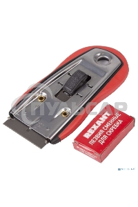 Скребок с выдвижным лезвием, обрезиненный корпус, 5 запасных лезвий в комплекте Rexant