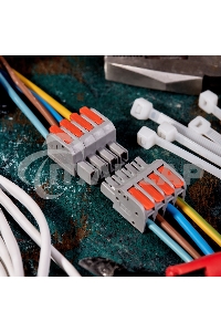 Клемма СМК 222-424R проходная разъемная 4 полюса серая 0,2-2,5/4мм² (20 шт/уп) Rexant