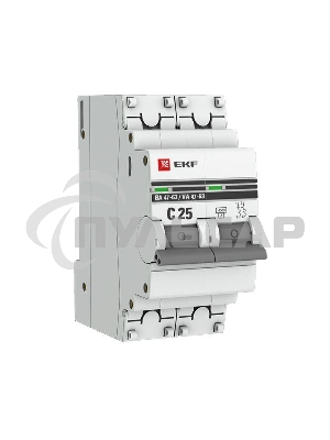 Выключатель автоматический модульный 2п C 25А 4.5кА ВА 47-63 PROxima EKF mcb4763-2-25C-pro