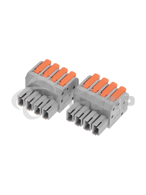 Клемма СМК 222-424R проходная разъемная 4 полюса серая 0,2-2,5/4мм² (20 шт/уп) Rexant