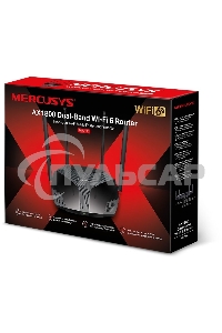 Роутер Mercusys MR70X AX1800 Dual-Band WiFi 6 Router, 574 Mbps at 2.4 GHz + 1201 Mbps at 5 GHz,4× Fixed External Antennas, 3× Gigabit LAN Ports, 1× Gigabit WAN Port, 1024-QAM, OFDMA, Router/Access Point Mode, MU-MIMO, WPA3, TWT, BSS Color