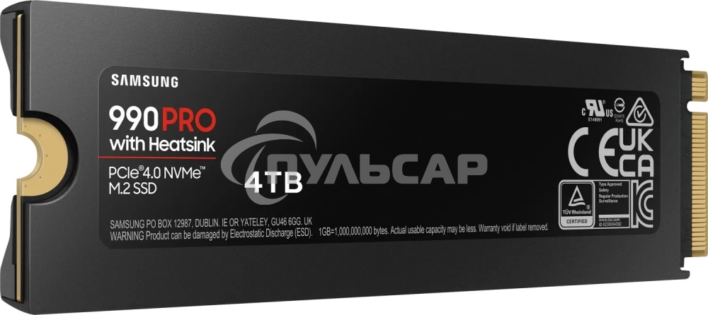 Накопитель SSD Samsung 990 Pro MZ-V9P4T0CW, 4Tb, PCIe 4.0 x4, M.2 2280, NVMe, R/W 7450/6900, с радиатором