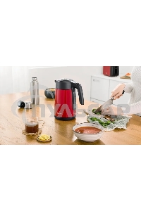 Чайник электрический Bosch TWK7L464, 1.7л, 2400 Вт., нерж.сталь, покрытая эмалью, красный,шкала уровня воды