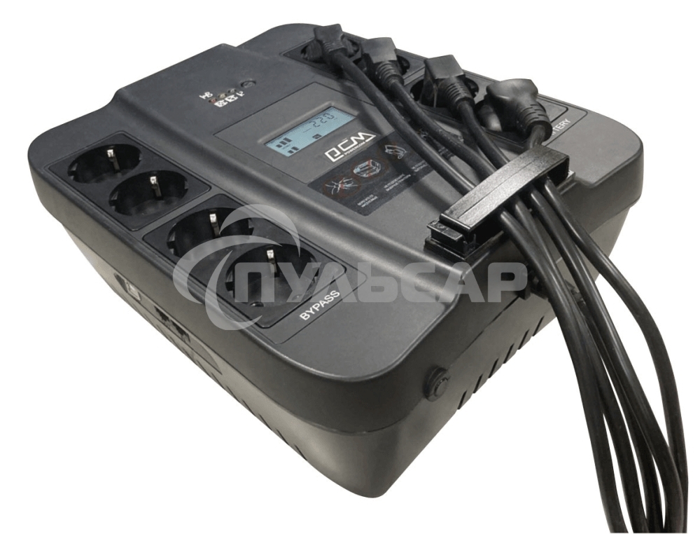 Источник бесперебойного питания Powercom Back-UPS SPIDER, Line-Interactive, LCD, AVR, 550VA/330W, Schuko, USB, черный (1456259)