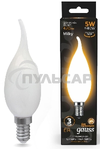 Лампа светодиодная Gauss Filament Свеча на ветру E14 5Вт 2700К OPAL