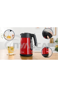 Чайник электрический Bosch TWK7L464, 1.7л, 2400 Вт., нерж.сталь, покрытая эмалью, красный,шкала уровня воды