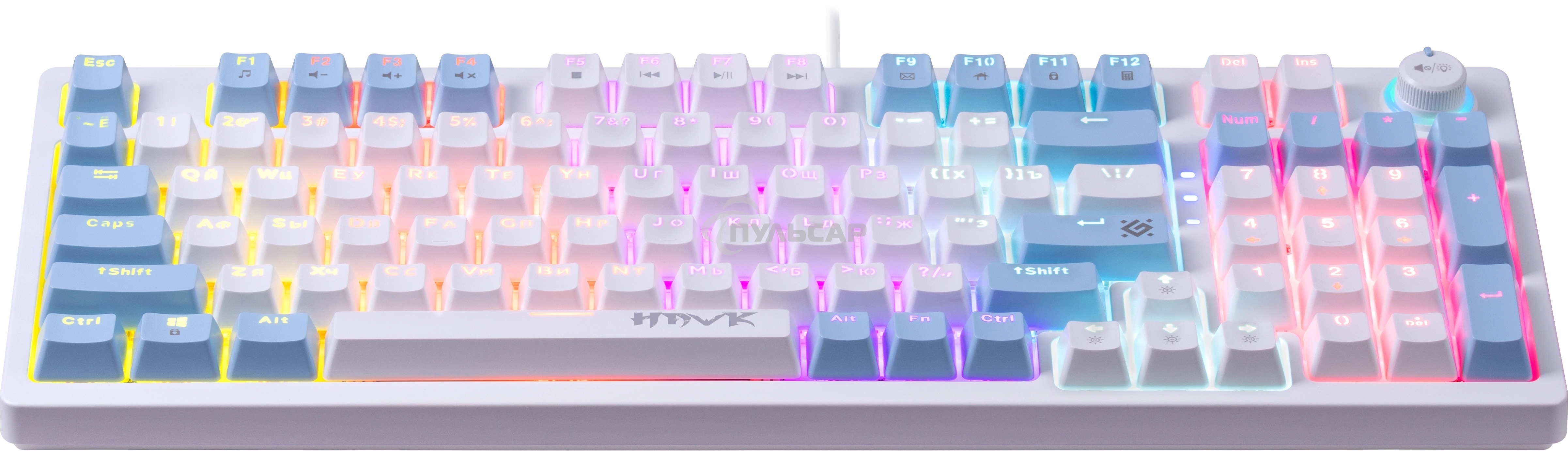 Клавиатура проводная Defender Hawk GK-418, USB, белый/голубой