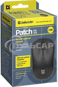 Мышь проводная Defender Patch MS-759 черный, 1000 dpi, USB, кнопки - 3