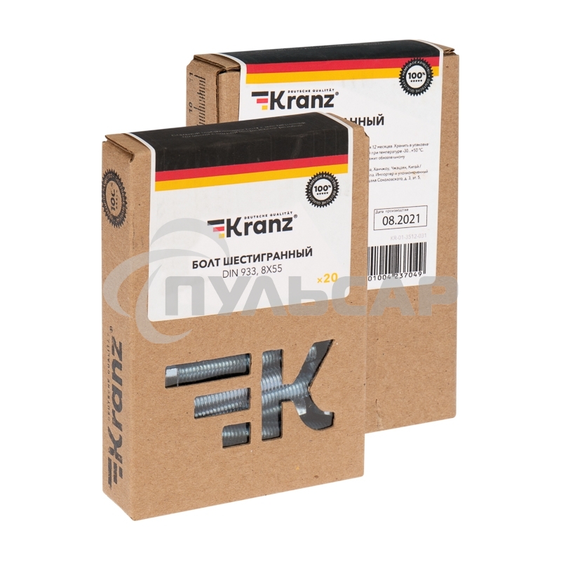 Болт шестигранный KRANZ DIN 933, 8х55, упаковка поставщика ( 24 кг. / 900 шт.)