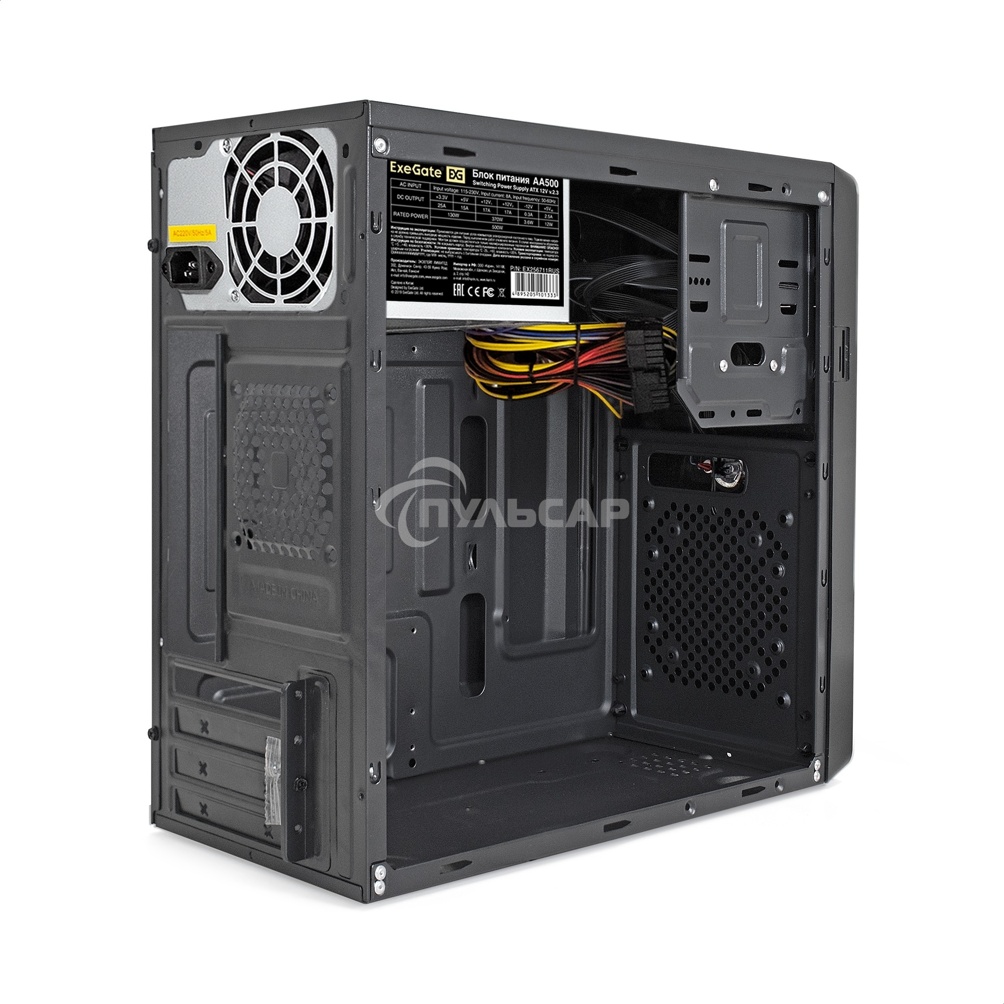 Компьютерный корпус Minitower ExeGate EX286441RUS BA-309U2-500W-8 (mATX, БП AA500 с вент. 8см, 1*USB+2*USB 3.0, HD аудио, черный)
