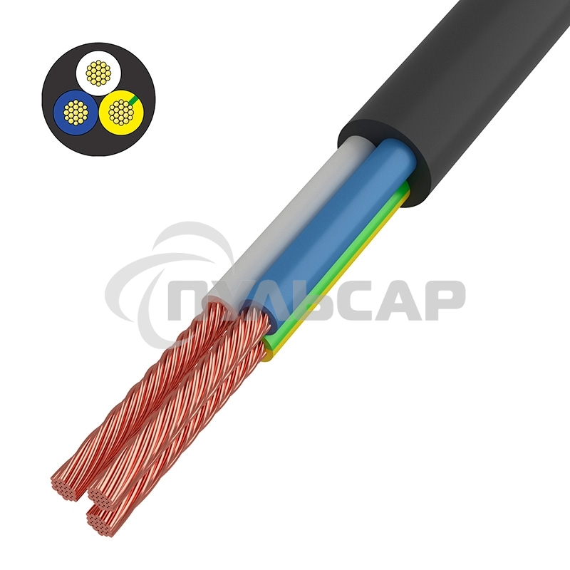 Провод соединительный ПВС 3x1,5 мм², черный, длина 10 метров, ГОСТ 7399-97 Rexant