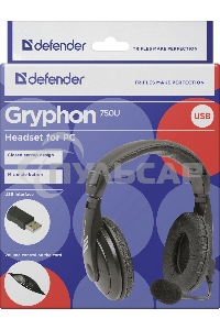 Гарнитура Defender Gryphon 750U USB, черный, 1.8м кабель