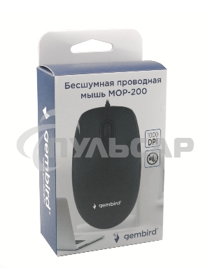Мышь проводная Gembird MOP-200 черный, 1000 dpi, USB, кнопки - 3