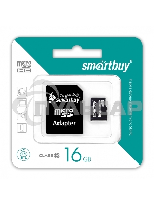 Флеш карта Smartbuy microSD 16Gb, microSDHC Class 10 (SD адаптер)