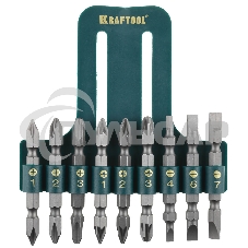 Набор KRAFTOOL Биты двухсторонние, в пласт. держателе, Cr-V, 9 предметов