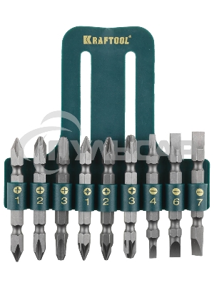 Набор KRAFTOOL Биты двухсторонние, в пласт. держателе, Cr-V, 9 предметов