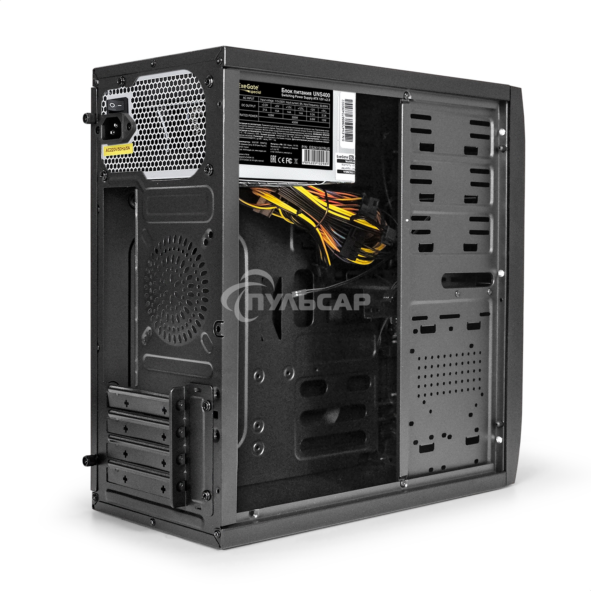 Компьютерный корпус Minitower ExeGate QA-412U-UNS400 (mATX, БП UNS400 с вент. 12см, 2*USB+2*USB 3.0, аудио, черный)